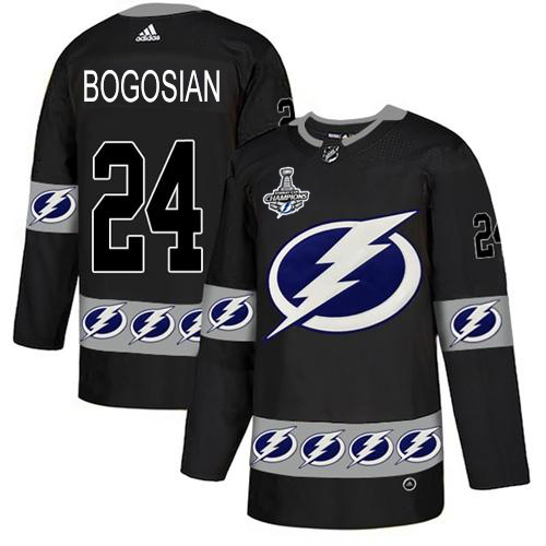 Men Adidas Tampa Bay Lightning #24 Zach Bogosian Black Authentic Team Logo Fashion 2020 Stanley Cup Champions Stitched NHL Jersey->tampa bay lightning->NHL Jersey